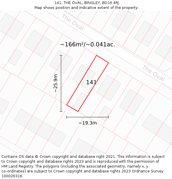 141, THE OVAL, BINGLEY, BD16 4RJ: Plot and title map