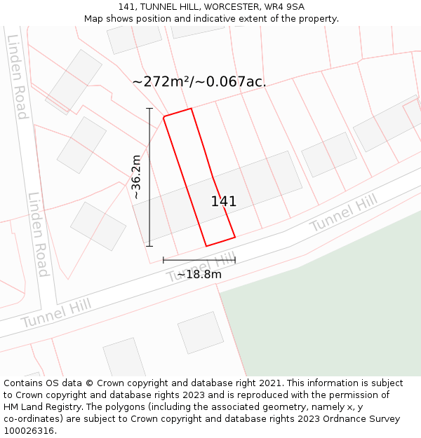 141, TUNNEL HILL, WORCESTER, WR4 9SA: Plot and title map