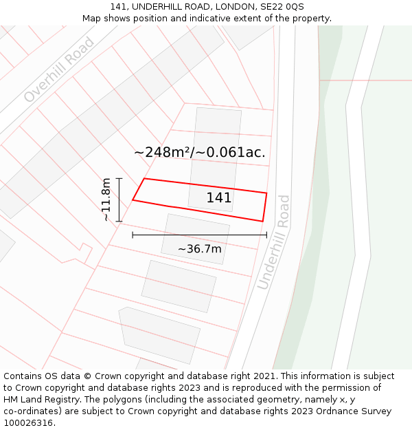 141, UNDERHILL ROAD, LONDON, SE22 0QS: Plot and title map
