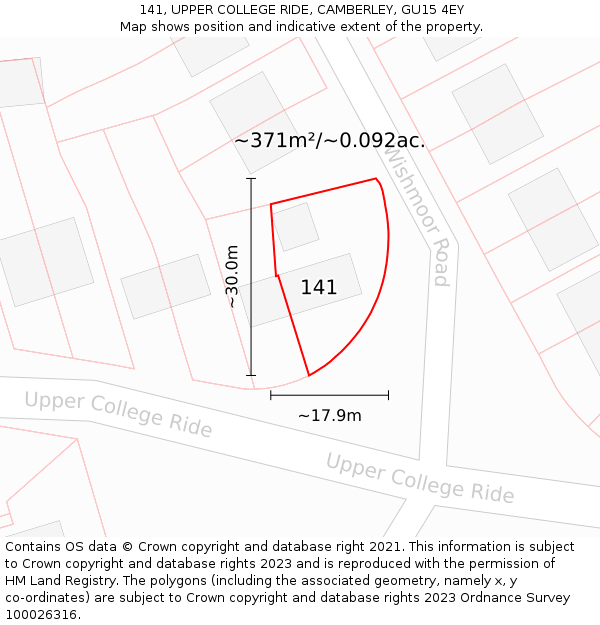 141, UPPER COLLEGE RIDE, CAMBERLEY, GU15 4EY: Plot and title map