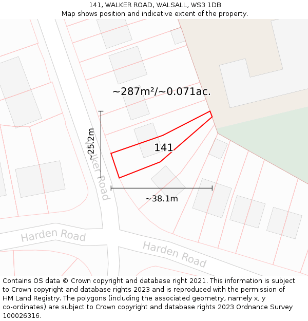 141, WALKER ROAD, WALSALL, WS3 1DB: Plot and title map
