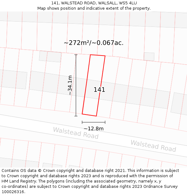141, WALSTEAD ROAD, WALSALL, WS5 4LU: Plot and title map