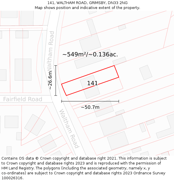 141, WALTHAM ROAD, GRIMSBY, DN33 2NG: Plot and title map
