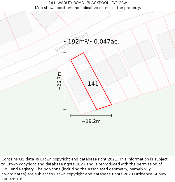141, WARLEY ROAD, BLACKPOOL, FY1 2RW: Plot and title map