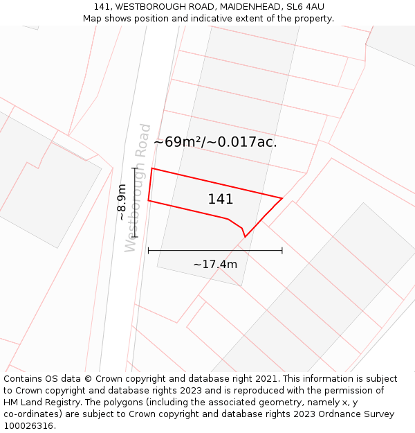 141, WESTBOROUGH ROAD, MAIDENHEAD, SL6 4AU: Plot and title map
