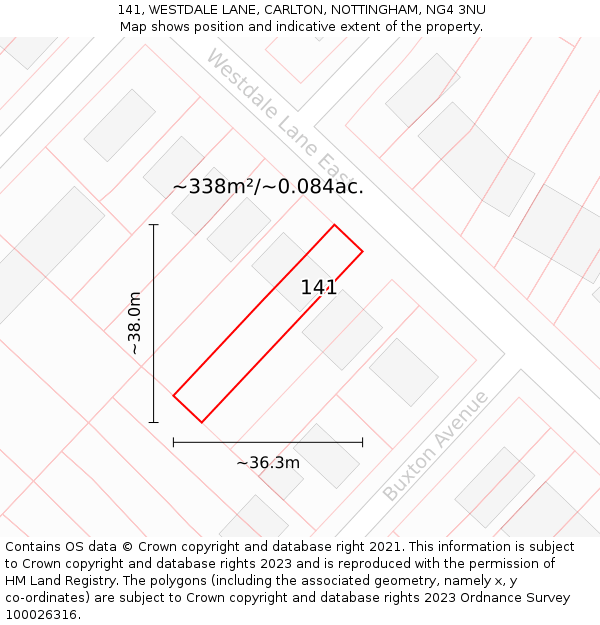 141, WESTDALE LANE, CARLTON, NOTTINGHAM, NG4 3NU: Plot and title map