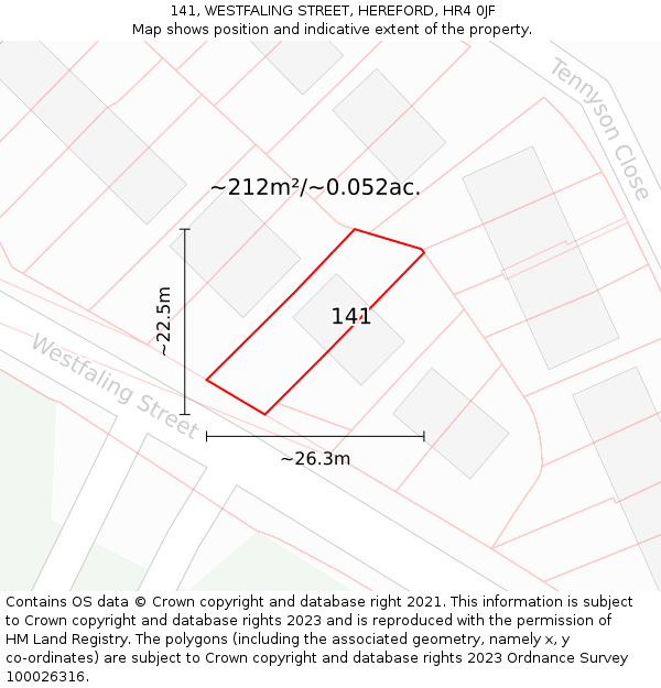 141, WESTFALING STREET, HEREFORD, HR4 0JF: Plot and title map