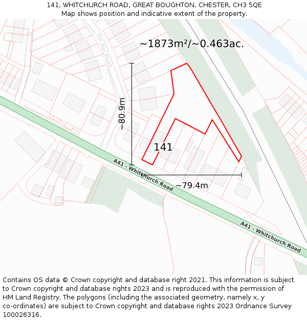 141, WHITCHURCH ROAD, GREAT BOUGHTON, CHESTER, CH3 5QE: Plot and title map