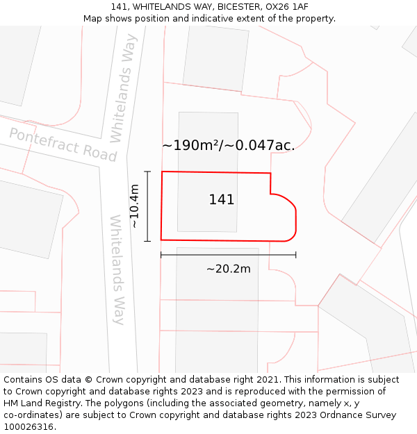141, WHITELANDS WAY, BICESTER, OX26 1AF: Plot and title map