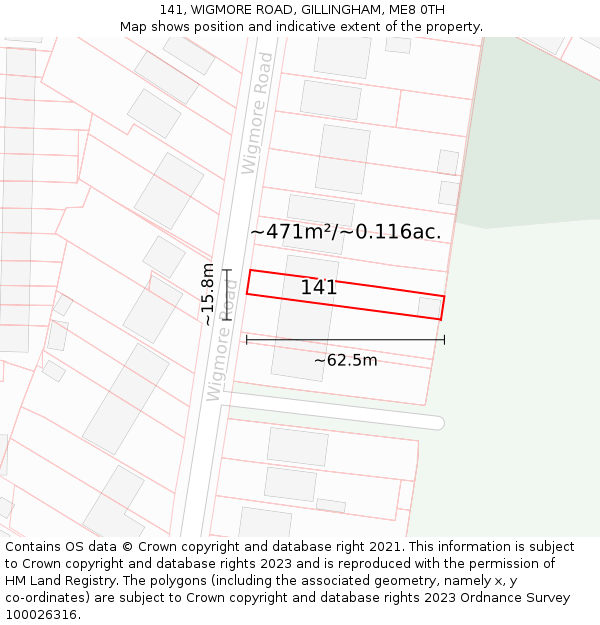 141, WIGMORE ROAD, GILLINGHAM, ME8 0TH: Plot and title map