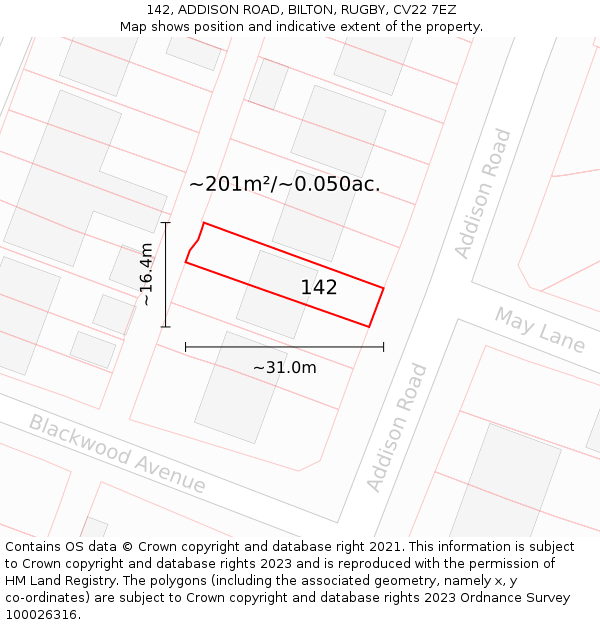 142, ADDISON ROAD, BILTON, RUGBY, CV22 7EZ: Plot and title map