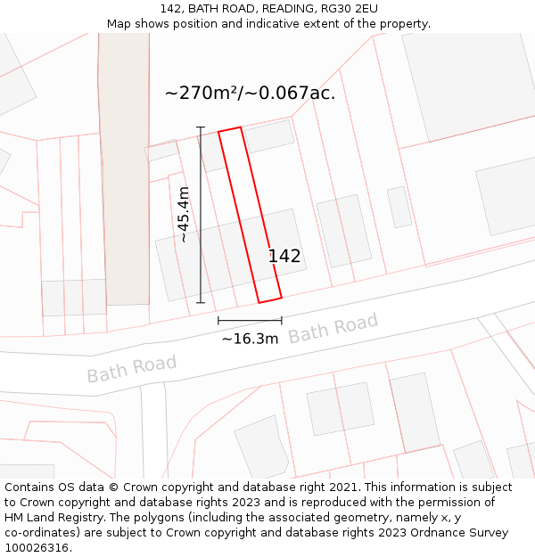 142, BATH ROAD, READING, RG30 2EU: Plot and title map