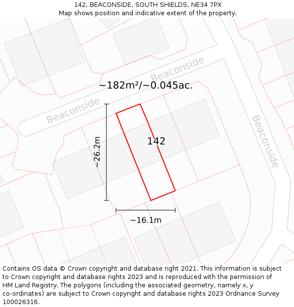 142, BEACONSIDE, SOUTH SHIELDS, NE34 7PX: Plot and title map
