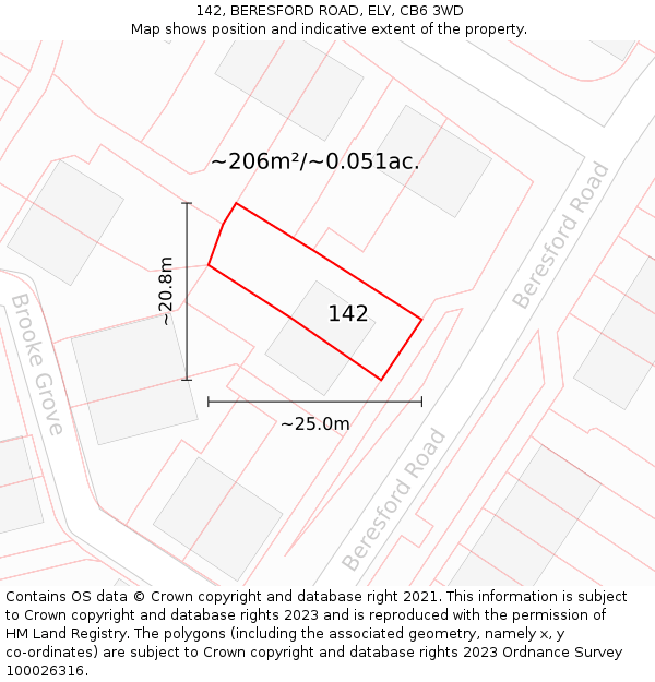 142, BERESFORD ROAD, ELY, CB6 3WD: Plot and title map