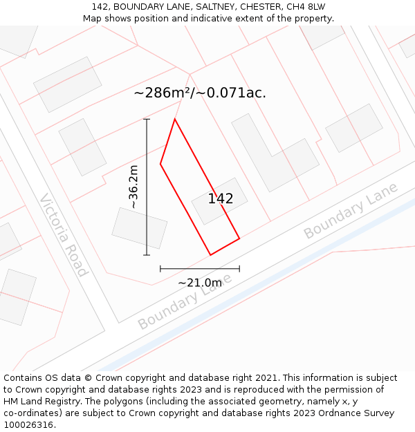 142, BOUNDARY LANE, SALTNEY, CHESTER, CH4 8LW: Plot and title map
