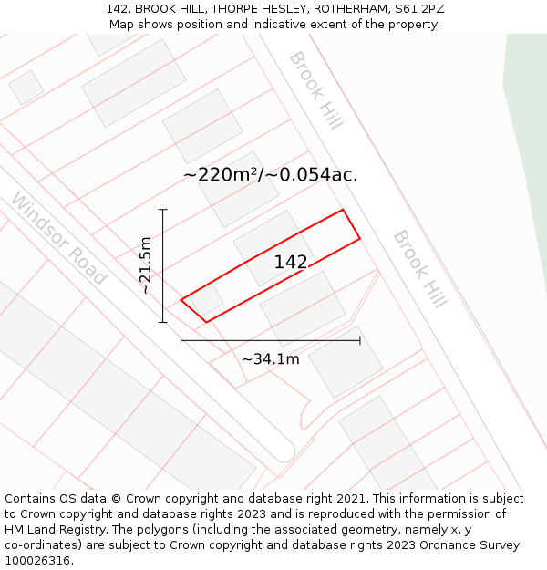 142, BROOK HILL, THORPE HESLEY, ROTHERHAM, S61 2PZ: Plot and title map