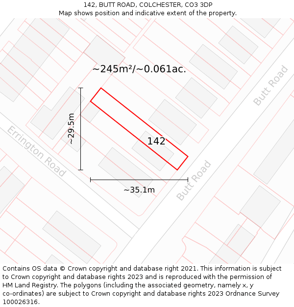 142, BUTT ROAD, COLCHESTER, CO3 3DP: Plot and title map