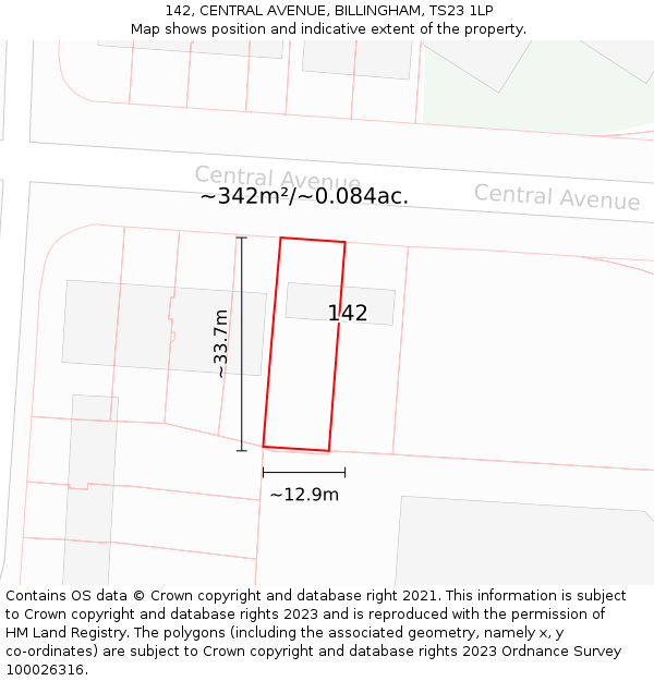 142, CENTRAL AVENUE, BILLINGHAM, TS23 1LP: Plot and title map