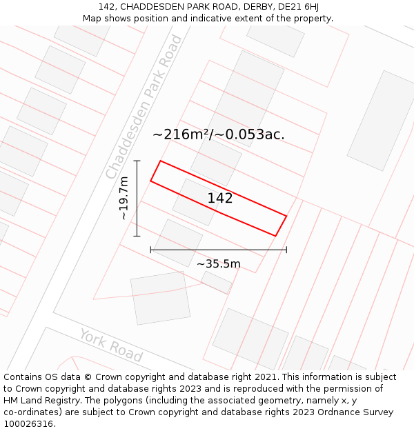 142, CHADDESDEN PARK ROAD, DERBY, DE21 6HJ: Plot and title map