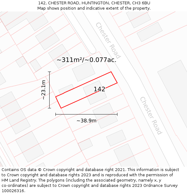 142, CHESTER ROAD, HUNTINGTON, CHESTER, CH3 6BU: Plot and title map