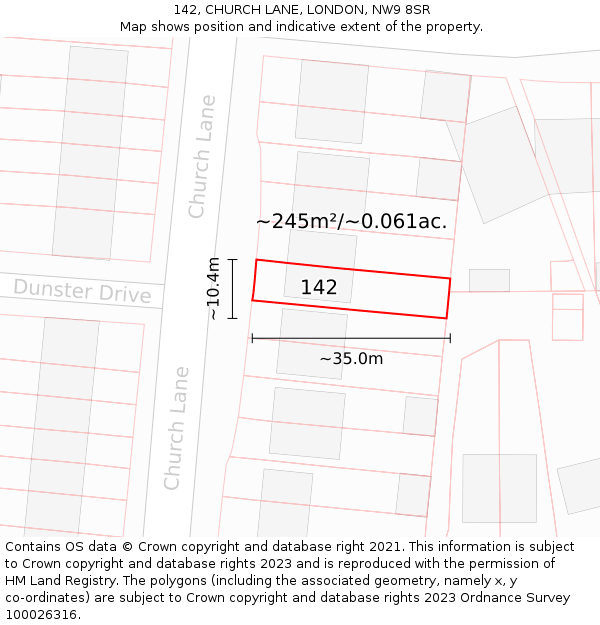 142, CHURCH LANE, LONDON, NW9 8SR: Plot and title map