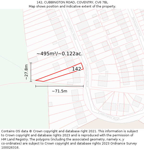 142, CUBBINGTON ROAD, COVENTRY, CV6 7BL: Plot and title map