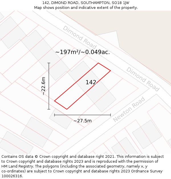 142, DIMOND ROAD, SOUTHAMPTON, SO18 1JW: Plot and title map