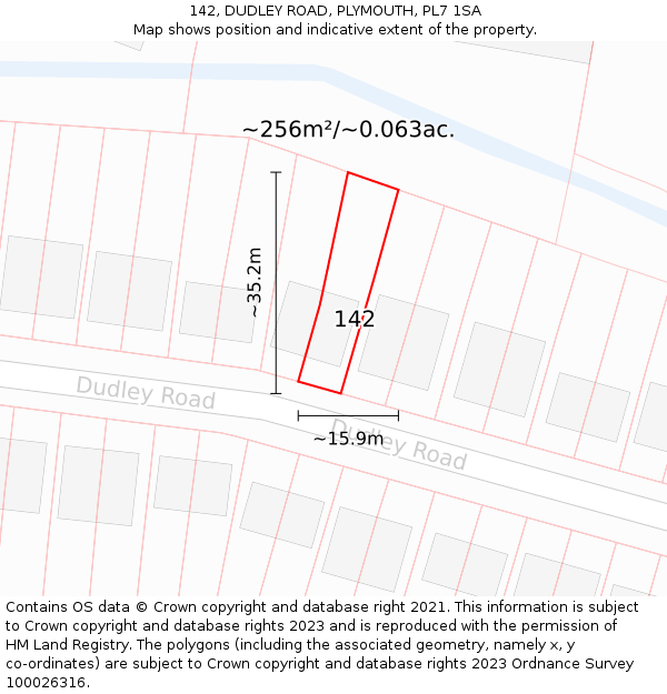 142, DUDLEY ROAD, PLYMOUTH, PL7 1SA: Plot and title map
