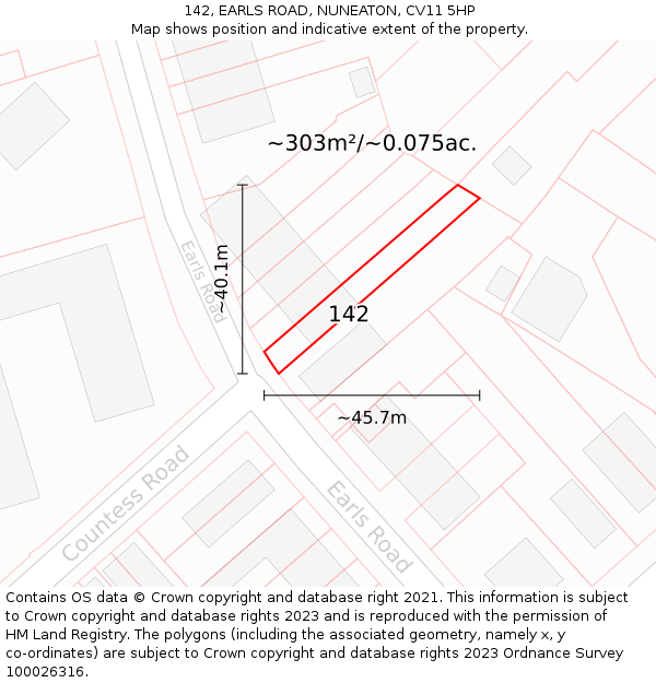 142, EARLS ROAD, NUNEATON, CV11 5HP: Plot and title map