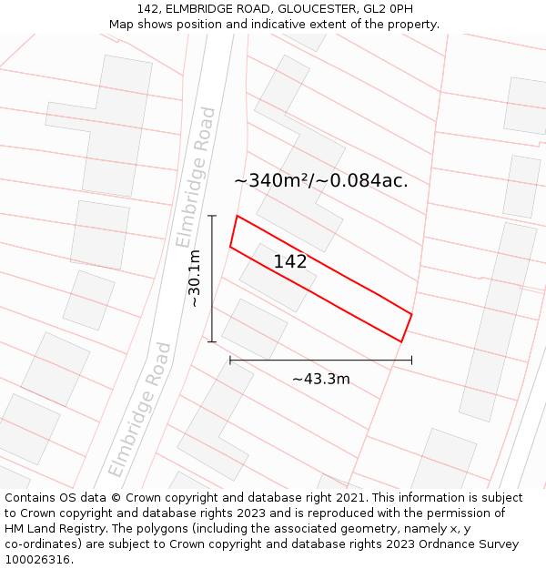 142, ELMBRIDGE ROAD, GLOUCESTER, GL2 0PH: Plot and title map