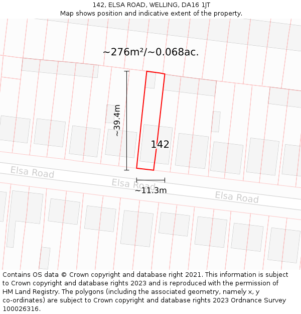 142, ELSA ROAD, WELLING, DA16 1JT: Plot and title map