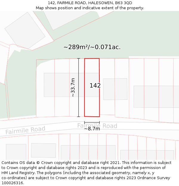 142, FAIRMILE ROAD, HALESOWEN, B63 3QD: Plot and title map