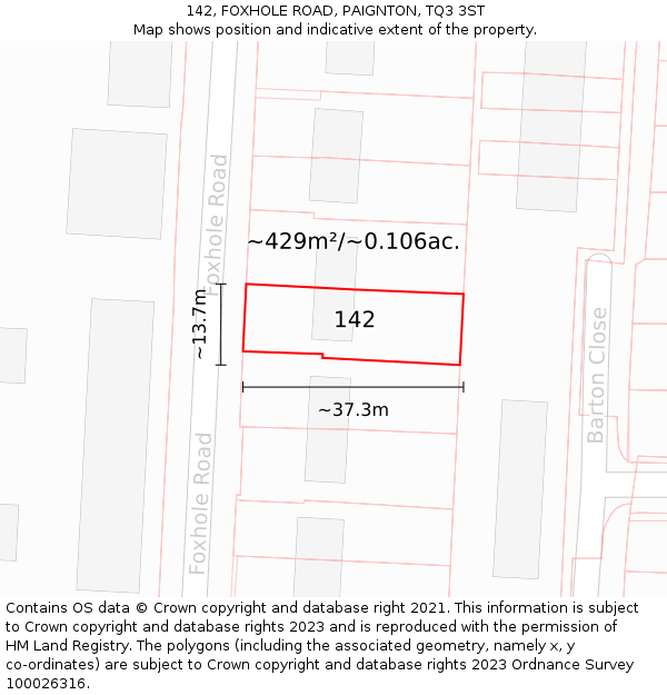 142, FOXHOLE ROAD, PAIGNTON, TQ3 3ST: Plot and title map