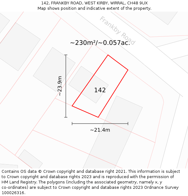 142, FRANKBY ROAD, WEST KIRBY, WIRRAL, CH48 9UX: Plot and title map