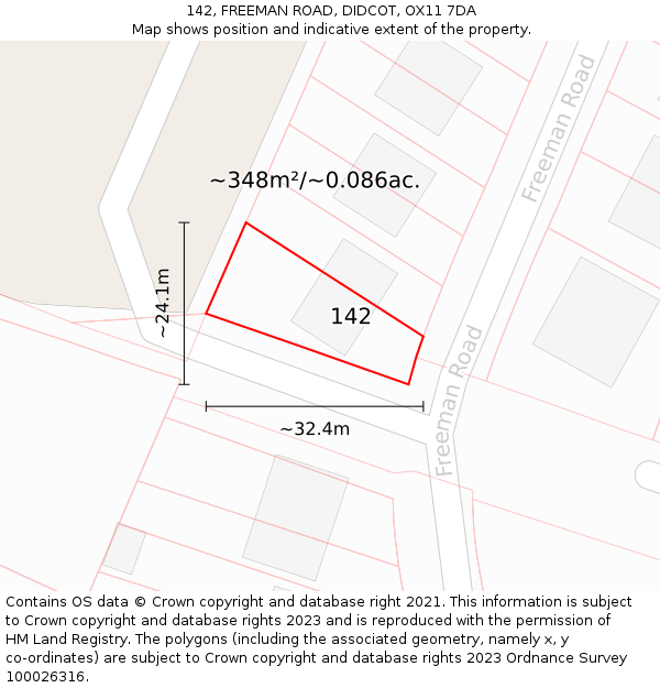 142, FREEMAN ROAD, DIDCOT, OX11 7DA: Plot and title map