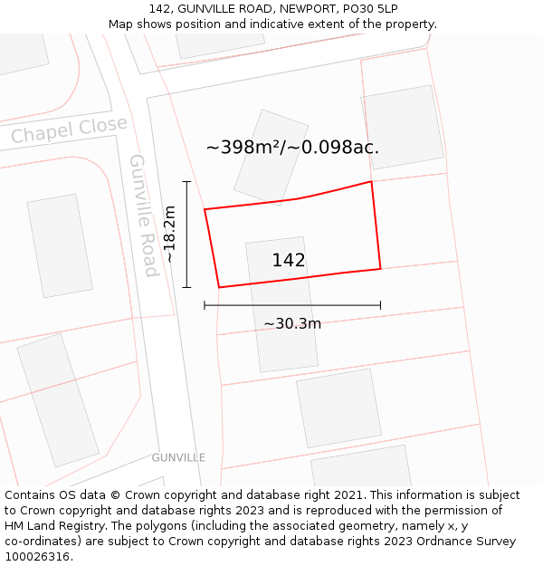 142, GUNVILLE ROAD, NEWPORT, PO30 5LP: Plot and title map
