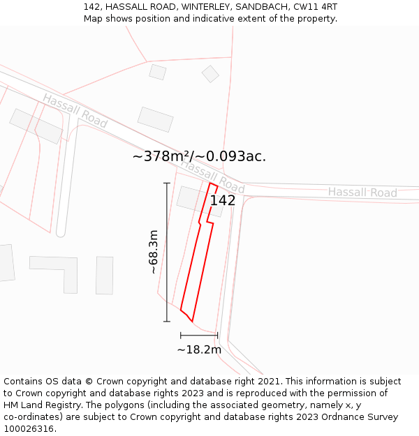 142, HASSALL ROAD, WINTERLEY, SANDBACH, CW11 4RT: Plot and title map