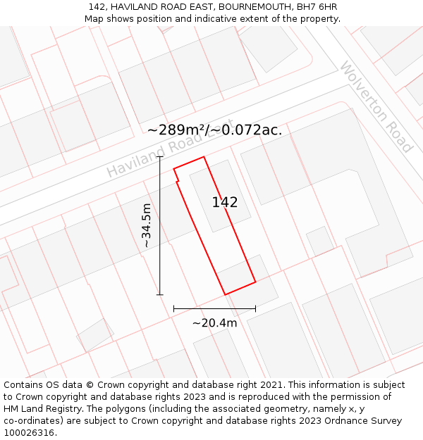 142, HAVILAND ROAD EAST, BOURNEMOUTH, BH7 6HR: Plot and title map