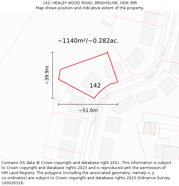 142, HEALEY WOOD ROAD, BRIGHOUSE, HD6 3RR: Plot and title map