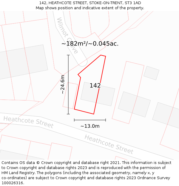 142, HEATHCOTE STREET, STOKE-ON-TRENT, ST3 1AD: Plot and title map