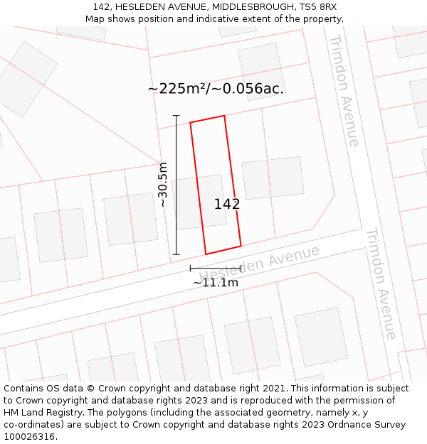 142, HESLEDEN AVENUE, MIDDLESBROUGH, TS5 8RX: Plot and title map