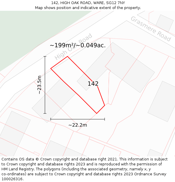 142, HIGH OAK ROAD, WARE, SG12 7NY: Plot and title map