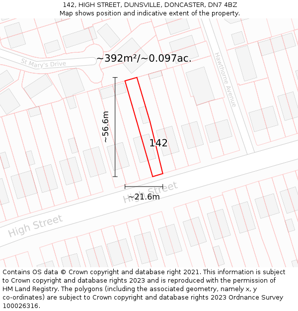 142, HIGH STREET, DUNSVILLE, DONCASTER, DN7 4BZ: Plot and title map