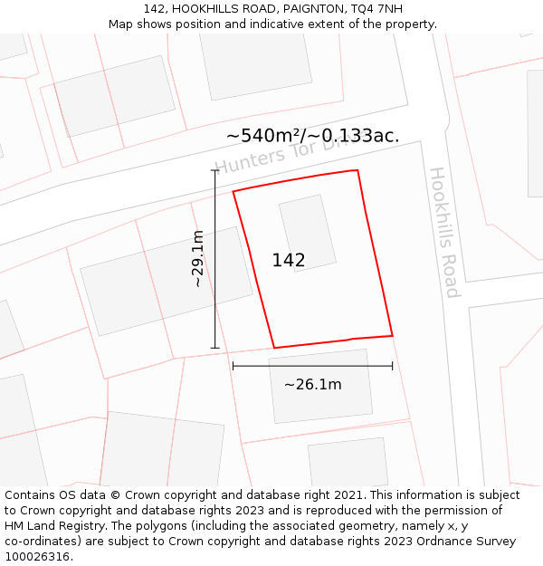 142, HOOKHILLS ROAD, PAIGNTON, TQ4 7NH: Plot and title map