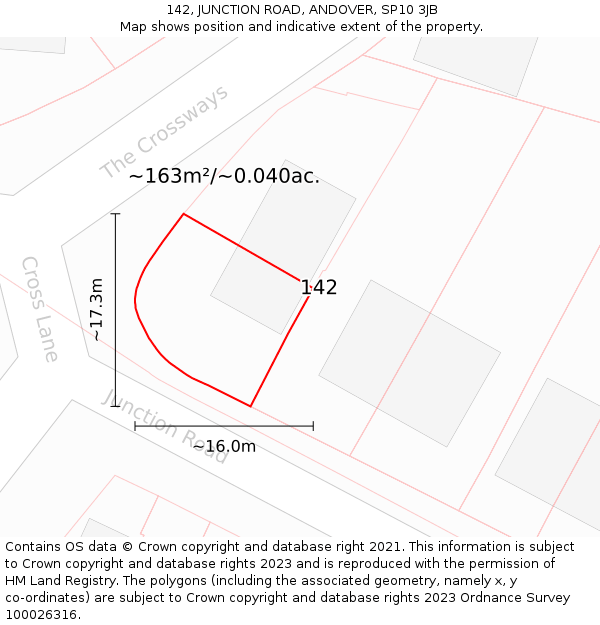 142, JUNCTION ROAD, ANDOVER, SP10 3JB: Plot and title map