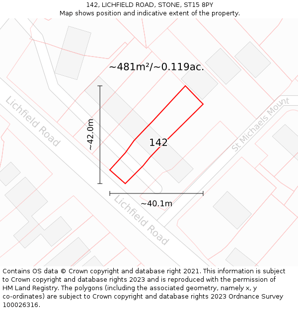 142, LICHFIELD ROAD, STONE, ST15 8PY: Plot and title map