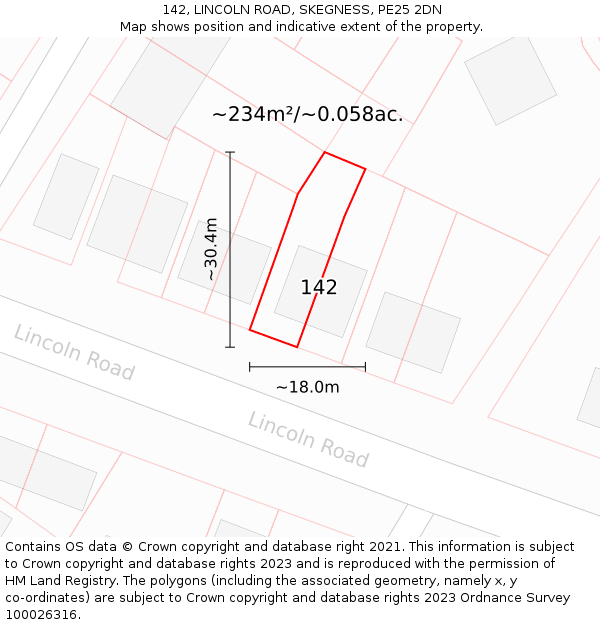 142, LINCOLN ROAD, SKEGNESS, PE25 2DN: Plot and title map