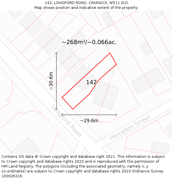 142, LONGFORD ROAD, CANNOCK, WS11 0LD: Plot and title map