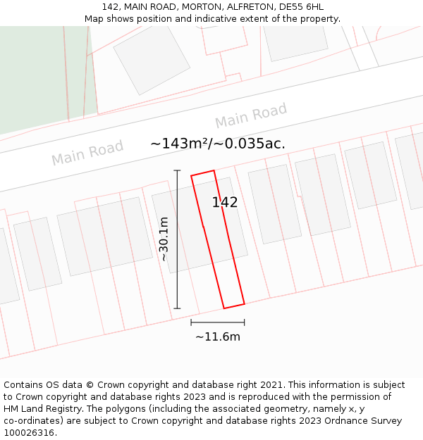 142, MAIN ROAD, MORTON, ALFRETON, DE55 6HL: Plot and title map
