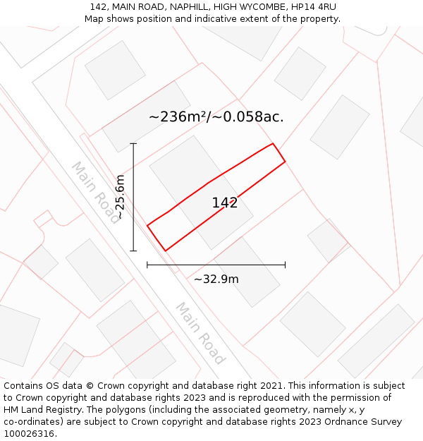 142, MAIN ROAD, NAPHILL, HIGH WYCOMBE, HP14 4RU: Plot and title map